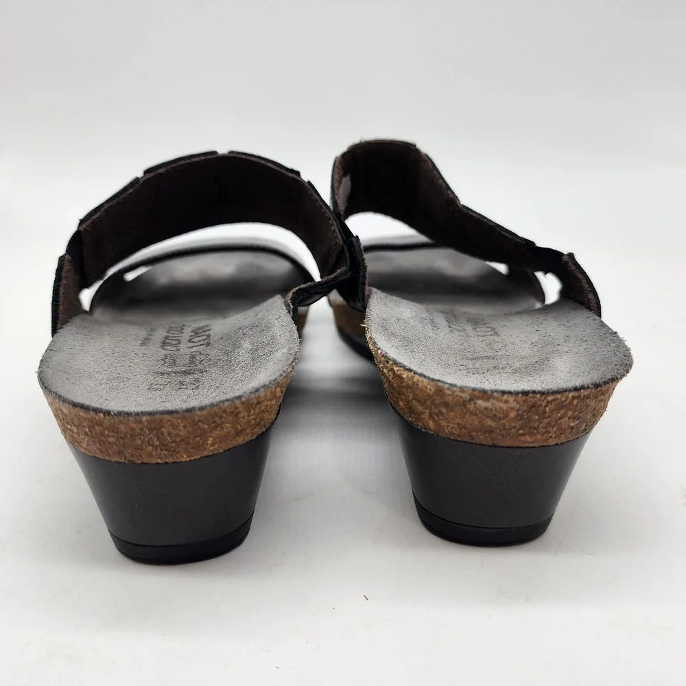 Naot Kayla Wedge‎ Sandals Womens 37 US 6 Black Leather Cork Footbed